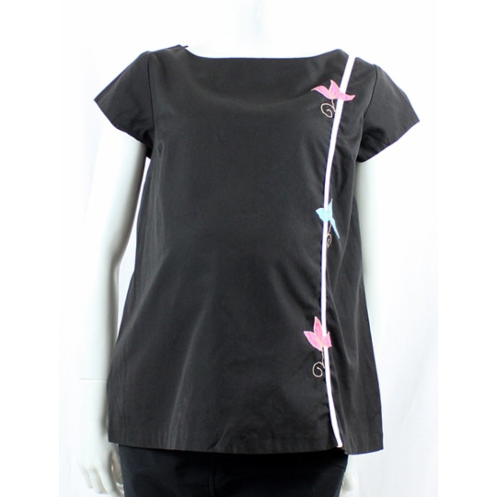 VINTAGE 60s Black Floral Popover Size 8